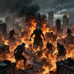 demons destroying a city, burning