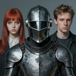 Portrait of a Knight with cyberpunk helmet, Edward Hopper and James Gilleard, Zdzislaw Beksinski, Mark Ryden, Wolfgang Lettl highly detailed, hints of Yayoi Kasuma