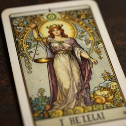 photography of tarot card justice, deep focus, d & d, fantasy, intricate, elegant, highly detailed, digital painting, artstation, concept art, matte, sharp focus, illustration, hearthstone, art by artgerm and greg rutkowski and alphonse mucha