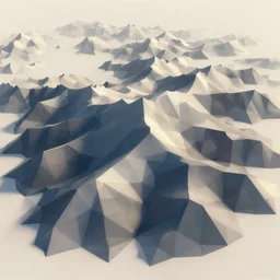 abstract computer generated image of a mountain range from a birds eye view perspective, a low poly render by Gabriel Dawe, surrealism, trending on polycount, generative art, low poly, rendered in cinema4d, terragen