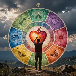 shamanic medicine wheel, taking care, love, heart, beautiful colors and composition, by cyril rolando and asher durand and natalie shau