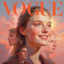 3 d, sci - fi, morning, happy fashion model face, sun, cinematic, lightning, clouds, vogue cover style, stanley kubrick, light red and orange mood, realistic painting, intricate oil painting, high detail, figurative art, multiple exposure, poster art, 3 d, by tooth wu and wlop and beeple and greg rutkowski