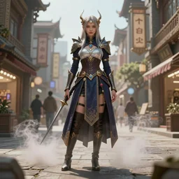 posing for art photography, procedurally generated, epic mage girl character, costume design from shopping mall, ancient city streets behind her, substance designer, PBR, HD, Ultra detailed, hyperrealistic, megascans, volumetric light, concept by master artist, made in paint tool SAI2, good looking face, volumetric fog, EF-M 11-22mm f/4-5.6 IS STM