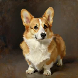 an epic painting of a corgi, beautiful, dramatic lighting, by john singer sargent