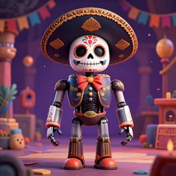 a mexican robot in the day of the dead festival, smiling, digital illustration, amazing detail, ray tracing, symmetric, 3 d render, inspired by deema egorov and sebastian jm, concept art, behance