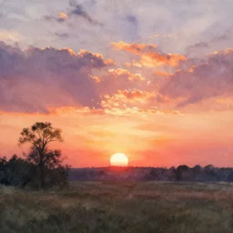 The Sunset, watercolor by Tadeusz Dominik