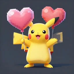 a cyndiquil from pokemon with a heart shaped balloon, a 3 d render by pedro pedraja, featured on polycount, pixel art, rendered in maya, 2 d game art, rendered in cinema 4 d