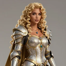 complex 3 d hyper realistic smooth ultra sharp render of a gorgeous princess paladin woman | tanned skin, curly blonde hair | d & d, medieval, fantasy | art by oh jinwook + 吵 集 仁 儿 on artstaion + takeshi obata + alphonse mucha