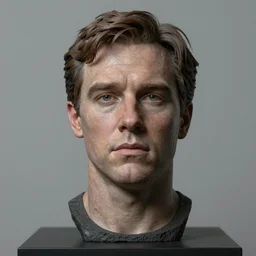studio photograph of hyperrealistic accurate portrait sculpture of young timothy dalton, beautiful symmetrical!! face accurate face detailed face realistic proportions, made of asphalt on a pedestal by ron mueck and matthew barney and greg rutkowski, hyperrealism cinematic lighting shocking detail 8 k