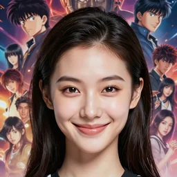 smirking hologram woman with cute - fine - face, pretty face, oil slick hair, realistic shaded perfect face, extremely fine details, by realistic shaded lighting, dynamic background, poster by ilya kuvshinov katsuhiro otomo, magali villeneuve, artgerm, jeremy lipkin and michael garmash and rob rey, pascal blanche, kan liu