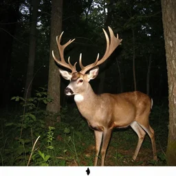 trail camera footage of a deformed deer in forest, old photo, night, realistic n - 9