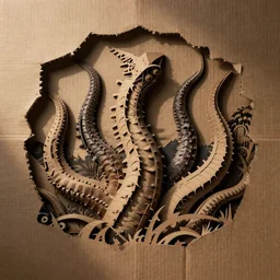 cardboard cutout of eerie eldritch tentacles, cut out of cardboard, realistic, hyperrealistic fantasy photography