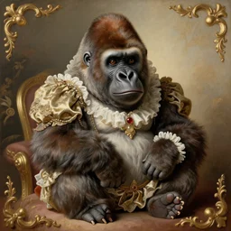 baroque rococo painting The Fancy Royal Gorilla Greg Hildebrandt high detail cute