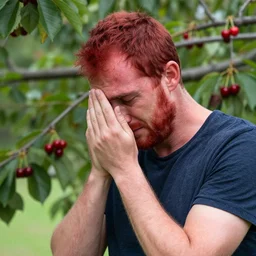 Red man Sad, crying, cherry tree, cherries