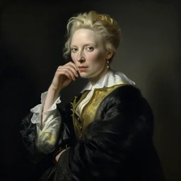 tilda swinton painted by jan vermeer, aristocratic pose, high contrast