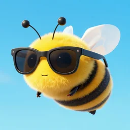 bee with sunglasses, stylized and photo realistic