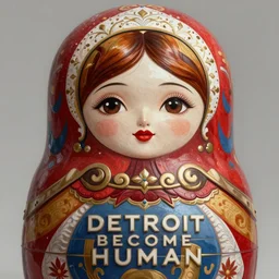 matryoshka  doll from Detroit: Become Human, half body portrait, videogame cover art, highly detailed, digital painting, artstation, concept art, smooth, detailed armor, sharp focus, beautiful face, illustration, art by Artgerm and greg rutkowski and alphonse mucha