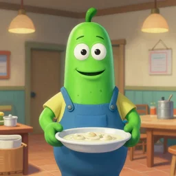 pickle rick, pickle rick serving in a soup kitchen, detailed portrait, matte painting