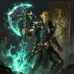 Battleaxe glowing emanating teal energy, dungeons and dragons portrait, highly detailed, digital painting, artstation, concept art, sharp focus, illustration, art by artgerm and greg rutkowski and alphonse mucha, Unreal Engine, 8k, HD