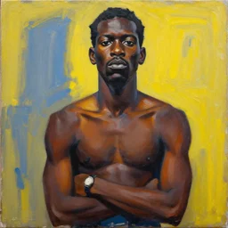 painting of an black strong african man by jean-michel basquiat