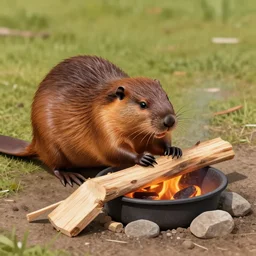 a beaver building a fire pit
