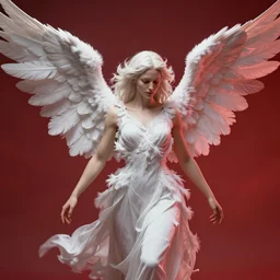 biblically acurate angel, highly detailed, white, feathers, red, heavenly, dynamic lighting, 3 d rendering, blender, unreal engine, eyes, realistic.