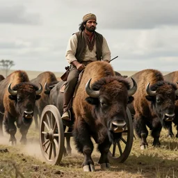 indian  on one wheel hunts bison herd, action scene, epic composition, dramatic lighting, cinematic, establishing shot, extremely high detail, photorealistic, cinematic lighting, artstation, octane render, old photo, buffalo hunt movie, alpha movie, western, ultra sharp, clean symmetrical faces, high detail, intricate,hypermaximalist,hyper realism