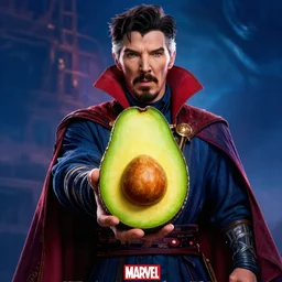 a marvel movie poster of doctor strange holding an avocado, amazing detail, cinematic, marvel logo, doctor strange logo, movie poster