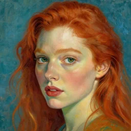 beautiful redhead woman, Glamor Shot, Portrait, Closeup, matte painting, van gogh