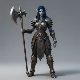 Full picture of dark blue haired female barbarian orc, athletic, fantasy, D&D, intricate armor, intricate two handed axe, trending on artstation, arstationhd, HD