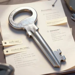 scientific photos of a giant silver key researcher notes tags digital painting trending on artstation by wlop octane render