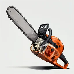 A chainsaw with the blade emerging from the open mouth of a metal skull. comic concept illustration. colorized. HD. 16k resolution HD HDR
