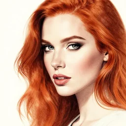 beautiful redhead woman, pen and ink, closeup