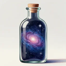 Painting of a glass bottle containing stars and galaxies, anime wallpaper, trending