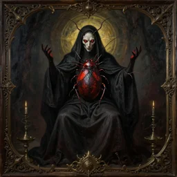 portrait of an ominous mysterious bright buglike religious figure performing a dark ritual, oil on canvas, gothic style, ornate, elegant, highly detailed, concept art, trending on artstation