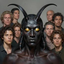 portrait of the god of hornets, dark skin. the god eyes are made of gold. realistic, symmetrical face. art by bowater charlie, mark brooks, julie bell, arian mark, tony sandoval