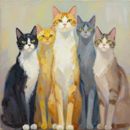 acrylic painting of really tall cats by fandooby magoof, thick brush strokes and visible paint layers