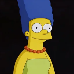 studio portrait of woman that looks excactly like marge simpson, lookalike, as if marge simpson came to life, soft light, black background, fine details, close - up, award winning photo by james van der zee