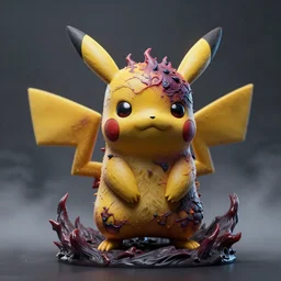 high intricate detailed 3 d sculpture of a hellish fierce pikachu covered in moody light and fog, rudy siswanto, maria panfilova, elina karimova, by tea me, victor titov, on artstation