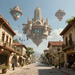a beautiful picture of a street in a lost floating aztec city in the sky, short range shot, art by Don Bluth, trending on Artstation