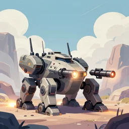 an armored core on the ground, booster flares, legs, laser rifles, karst landscape, clouds, focus - light ; detailed illustrations, pastel tones, deep colors, clear lines, motion blur, by jordan grimme, greg rutkowski