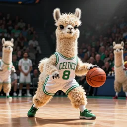 photo of photorealistic anthropomorphic llama playing basketball in celtics outfit, playing in a nba court, crewson photography, dnd character art portrait, deviantart artstation, by jason felix by steve argyle by tyler jacobson by peter mohrbacher, cinematic lighting