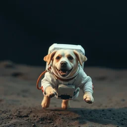 a dog as an astronaut, doing a space walk
