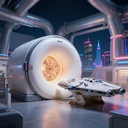a neon las vegas city at night nuclear reactor core maschinen krieger mri machine millennium falcon space-station Vuutun Palaa with massive piping inspired by a nuclear reactor submarine, ilm, beeple, star citizen halo, mass effect, starship troopers, elysium, iron smelting pits, high tech industrial, saturated colours