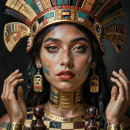 beauty aztec inca woman portrait by simonetti hyperrealism expressive eyes cyborgess checkmates