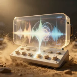 sound visualized in the dust kicked up violently, ios 3 d hologram in vr : 7 0 mm photograph of transparent cnidarian mesoglea, forming interactive dials of a milky ui ux interface modular synth designed by jony ive, pouring bright liquid from every hole, chiaroscuro golden hour cinematic lighting, 8 k still