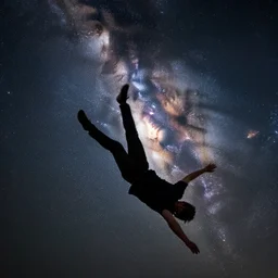 man falling in the milky way