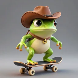 a frog wearing a cowboy hat and riding a skateboard, award winning, trending on artstation, unreal engine