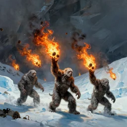 Yetis throwing flaming pinecones on an underground glacier, Frank Frazetta