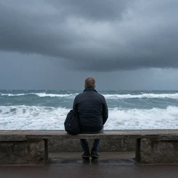 waiting at stormy ocean, Steve Ferris